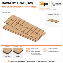 25×50mm Cavalry Tray (GW) – 10×2 – 20 bases / 2mm MDF