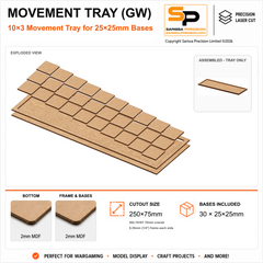 25×25mm Movement Tray (GW) – 10×3 – 30 bases / 2mm MDF