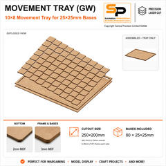 25×25mm Movement Tray (GW) – 10×8 – 80 bases / 3mm MDF