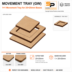 25×25mm Movement Tray (GW) – 1×1 – 1 base / 3mm MDF