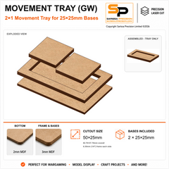 25×25mm Movement Tray (GW) – 2×1 – 2 bases / 3mm MDF