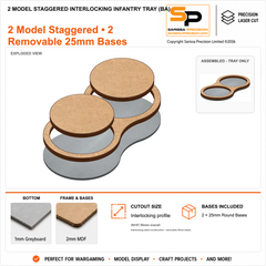 2 Model Staggered Interlocking Infantry Tray (BA) – 1mm Greyboard / 2mm MDF Top & Bases