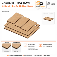 25×50mm Cavalry Tray (GW) – 3×1 – 3 bases / 2mm MDF