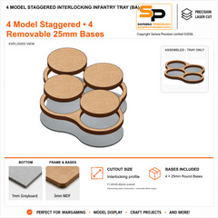 4 Model Staggered Interlocking Infantry Tray (BA) – 1mm Greyboard / 3mm MDF Top & Bases