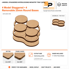 4 Model Staggered Interlocking Infantry Tray (SAG) – 2mm MDF / 3mm MDF Top & Bases