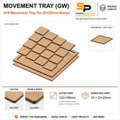 25×25mm Movement Tray (GW) – 4×4 – 16 bases / 3mm MDF