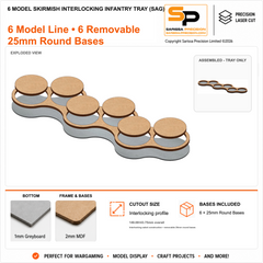 6 Model Skirmish Interlocking Infantry Tray (SAG) – 1mm Greyboard / 2mm MDF Top & Bases