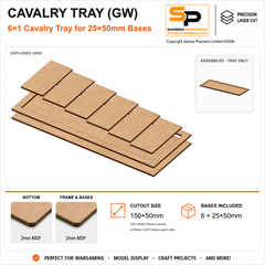 25×50mm Cavalry Tray (GW) – 6×1 – 6 bases / 2mm MDF