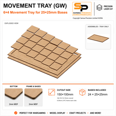 25×25mm Movement Tray (GW) – 6×4 – 24 bases / 2mm MDF
