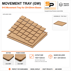 25×25mm Movement Tray (GW) – 6×5 – 30 bases / 3mm MDF