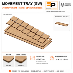 25×25mm Movement Tray (GW) – 7×2 – 14 bases / 3mm MDF