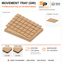 25×25mm Movement Tray (GW) – 7×5 – 35 bases / 2mm MDF