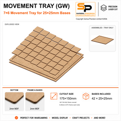 25×25mm Movement Tray (GW) – 7×6 – 42 bases / 2mm MDF