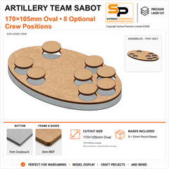 170×105mm Large Artillery Team Base for 25mm Round Bases – 1mm Greyboard / 3mm MDF Top & Bases
