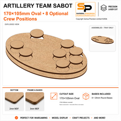 170×105mm Large Artillery Team Base for 25mm Round Bases – 2mm MDF / 3mm MDF Top & Bases