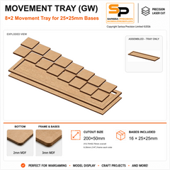 25×25mm Movement Tray (GW) – 8×2 – 16 bases / 3mm MDF