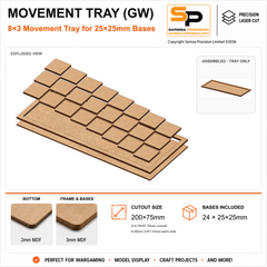 25×25mm Movement Tray (GW) – 8×3 – 24 bases / 3mm MDF