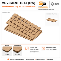 25×25mm Movement Tray (GW) – 8×4 – 32 bases / 3mm MDF