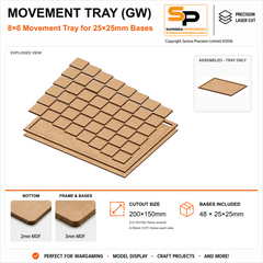 25×25mm Movement Tray (GW) – 8×6 – 48 bases / 3mm MDF