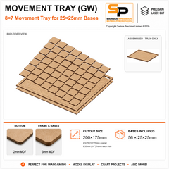 25×25mm Movement Tray (GW) – 8×7 – 56 bases / 3mm MDF