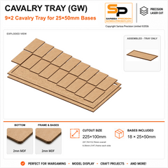 25×50mm Cavalry Tray (GW) – 9×2 – 18 bases / 2mm MDF