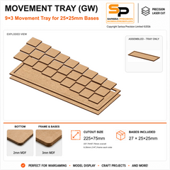 25×25mm Movement Tray (GW) – 9×3 – 27 bases / 3mm MDF