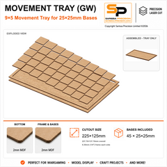 25×25mm Movement Tray (GW) – 9×5 – 45 bases / 2mm MDF