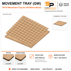 30×30mm Movement Tray (GW) – 10×10 – 100 bases / 2mm MDF