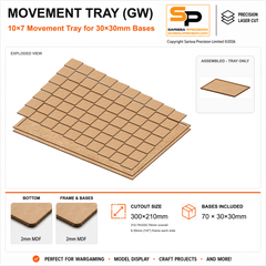 30×30mm Movement Tray (GW) – 10×7 – 70 bases / 2mm MDF
