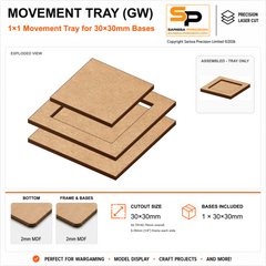 30×30mm Movement Tray (GW) – 1×1 – 1 base / 2mm MDF
