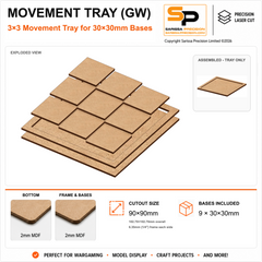 30×30mm Movement Tray (GW) – 3×3 – 9 bases / 2mm MDF