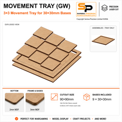 30×30mm Movement Tray (GW) – 3×3 – 9 bases / 3mm MDF