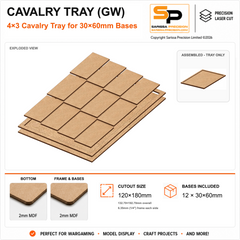 30×60mm Cavalry Tray (GW) – 4×3 – 12 bases / 2mm MDF