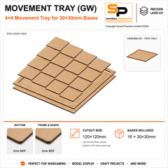 30×30mm Movement Tray (GW) – 4×4 – 16 bases / 2mm MDF