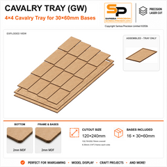 30×60mm Cavalry Tray (GW) – 4×4 – 16 bases / 2mm MDF