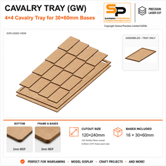 30×60mm Cavalry Tray (GW) – 4×4 – 16 bases / 3mm MDF