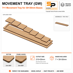 30×30mm Movement Tray (GW) – 7×1 – 7 bases / 3mm MDF