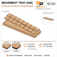 30×30mm Movement Tray (GW) – 8×2 – 16 bases / 3mm MDF