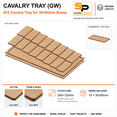 30×60mm Cavalry Tray (GW) – 8×2 – 16 bases / 3mm MDF
