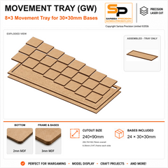 30×30mm Movement Tray (GW) – 8×3 – 24 bases / 3mm MDF
