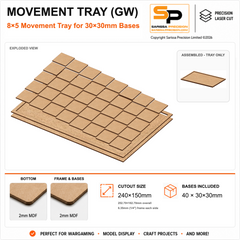 30×30mm Movement Tray (GW) – 8×5 – 40 bases / 2mm MDF