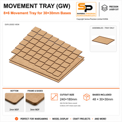 30×30mm Movement Tray (GW) – 8×6 – 48 bases / 3mm MDF
