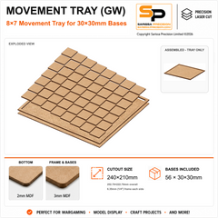 30×30mm Movement Tray (GW) – 8×7 – 56 bases / 3mm MDF