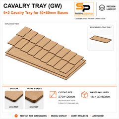 30×60mm Cavalry Tray (GW) – 9×2 – 18 bases / 3mm MDF