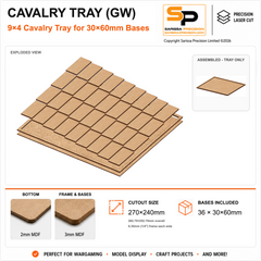 30×60mm Cavalry Tray (GW) – 9×4 – 36 bases / 3mm MDF