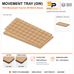 40×40mm Movement Tray (GW) – 10×5 – 50 bases / 2mm MDF