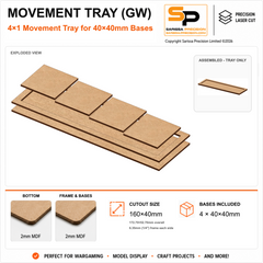 40×40mm Movement Tray (GW) – 4×1 – 4 bases / 2mm MDF