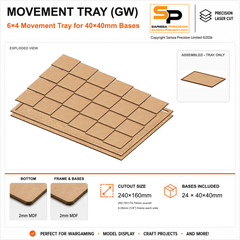 40×40mm Movement Tray (GW) – 6×4 – 24 bases / 2mm MDF