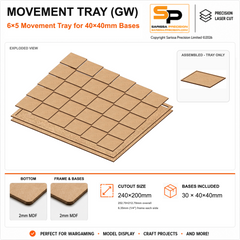 40×40mm Movement Tray (GW) – 6×5 – 30 bases / 2mm MDF