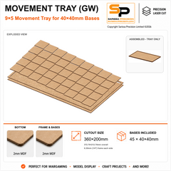 40×40mm Movement Tray (GW) – 9×5 – 45 bases / 2mm MDF